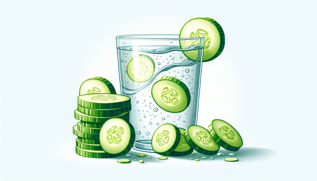 A creative illustration of a cucumber and a glass of water