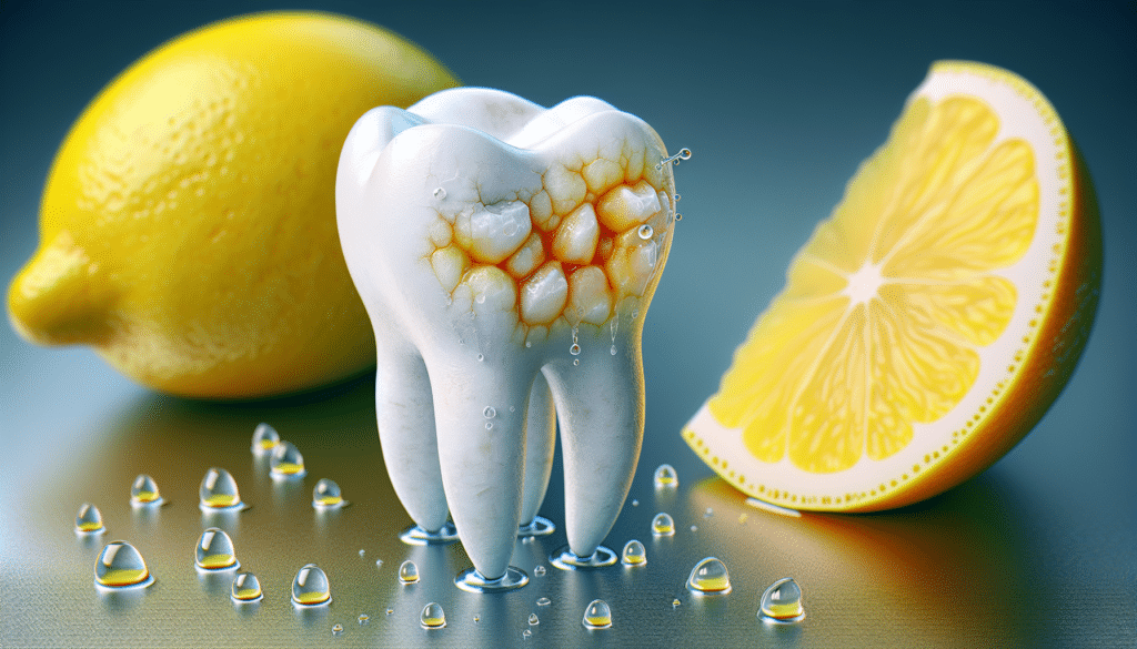 An artistic representation of a tooth being eroded by citric acid